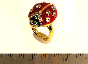 Red and Crystal Dots Ladybug Ring