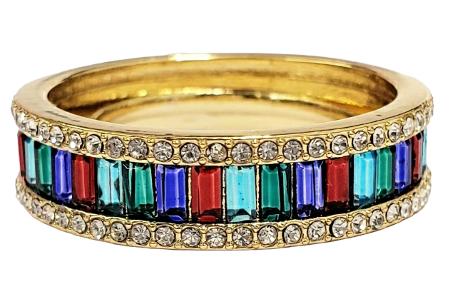 Gold with Crystal Trim & Multi Color Baguette Ring