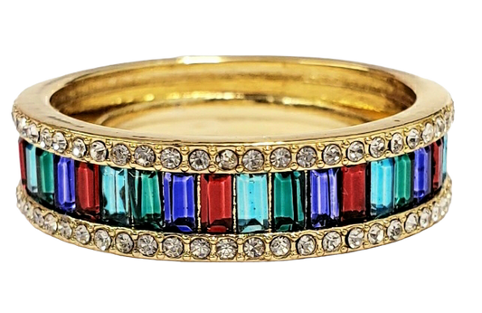 Gold with Crystal Trim & Multi Color Baguette Ring