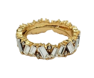 Gold With Round Crystal Baguette Ring