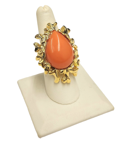 Gold Sea Branch with Coral Center Ring