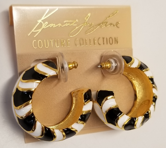 Gold Black White Hoop Earring