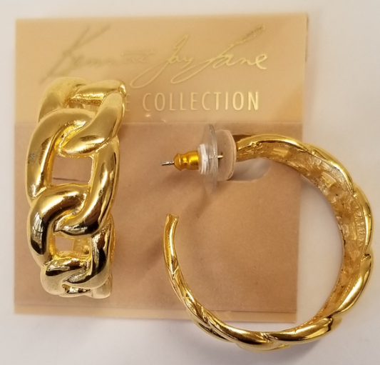 Gold Link Hoop Pierced Earring