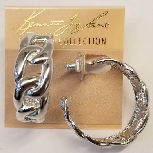 Silver Casted Open Link Post Hoop Earring