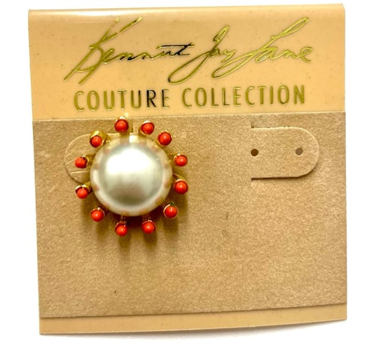 Coral and Pearl Pierced Round Earring
