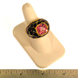 Tortoise & Black Ring with Pink Diamond Stone in Center