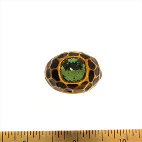 Tortoise & Black Ring with Dark Green Diamond Stone in Center