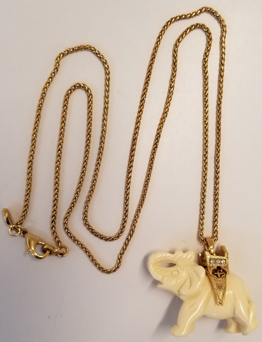 30" Ivory Elephant with Gold Seat on Gold Chain