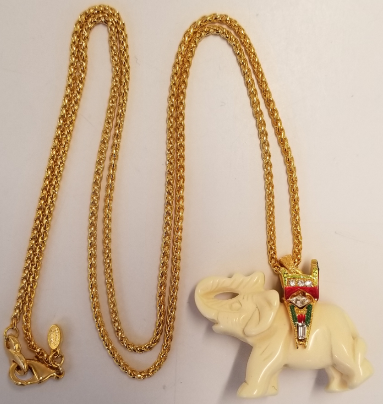 30" Ivory and Multi Dark Gem Elephant Gold Chain Necklace