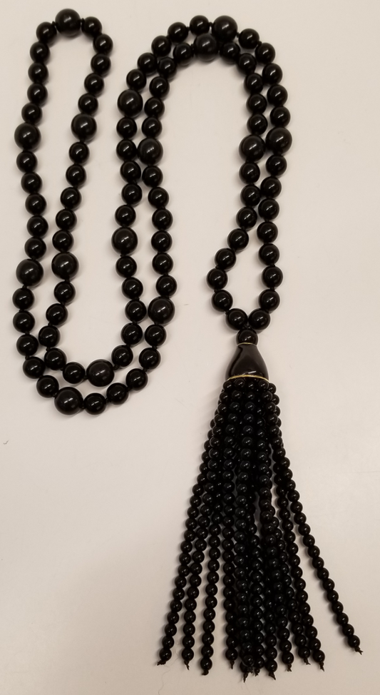 36" Black Bead with Black Tassel Necklace