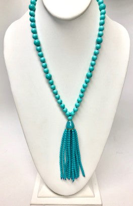 36" Turquoise Beads Tassel Necklace