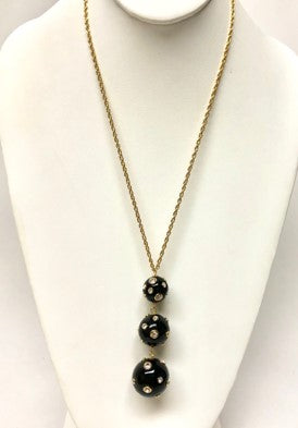 30" Black and Crystal Candy Ball Pendant Necklace