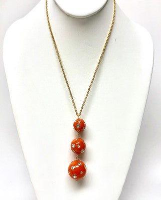 30" Coral and Crystal Candy Ball Pendant Necklace