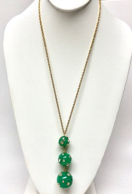 30" Jade and Crystal Candy Ball Pendant Necklace