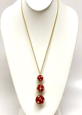 30" Red and Crystal Candy Ball Pendant Necklace