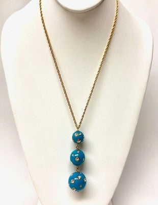 30" Turquoise and Crystal Candy Ball Pendant Necklace