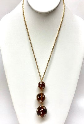 30" Tortoise and Crystal Candy Ball Pendant Necklace