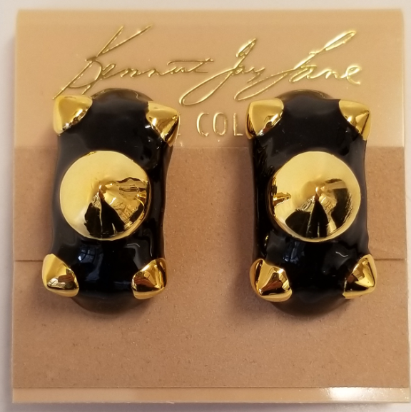 Gold Black Enamel With Spikes Earring