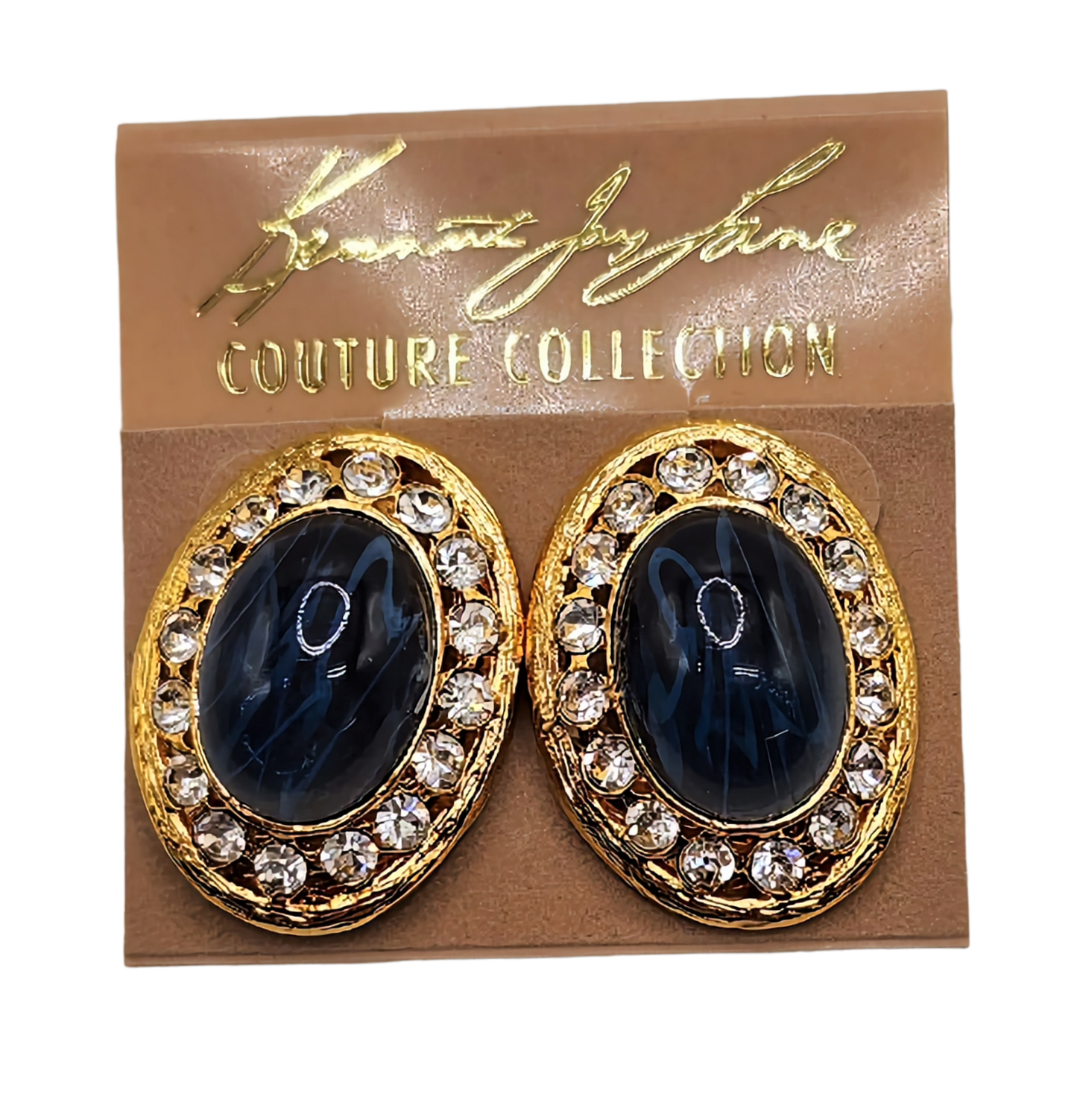 Gold with Rhinestone Oval Sapphire (Montana) Cabochon Center Post Earring