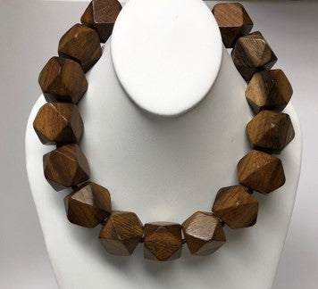 22" Large Dark Wood Squares Necklace