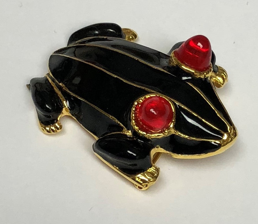 Gold Black Enamel Frog Pin