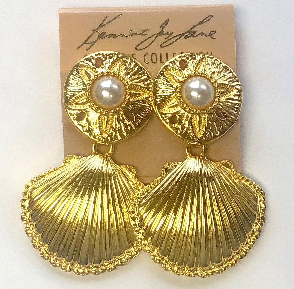 Gold Pearl Top And Shell Drop Clip Earring