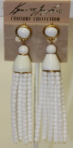 White Top-12 Row White Tassel Wire Earring