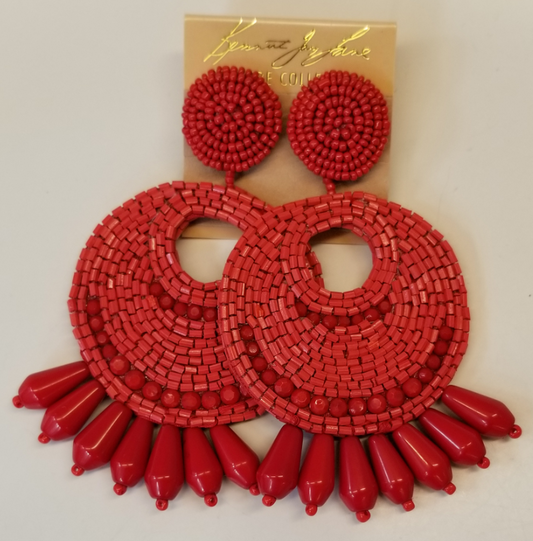 Dark coral gypsy bead clip earrings