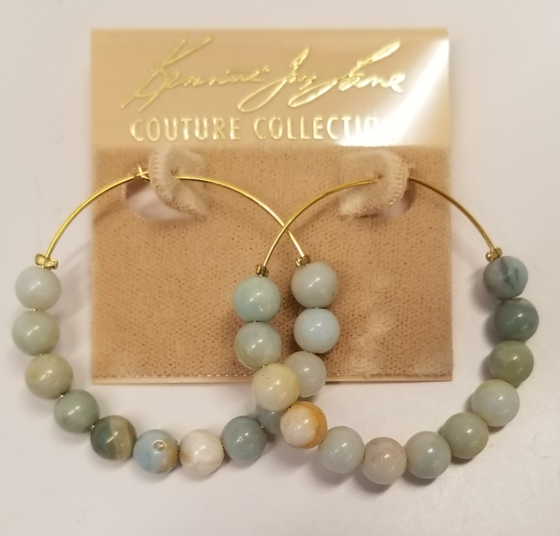 Gold Hoop-Amazonite Bead Pierced Earring