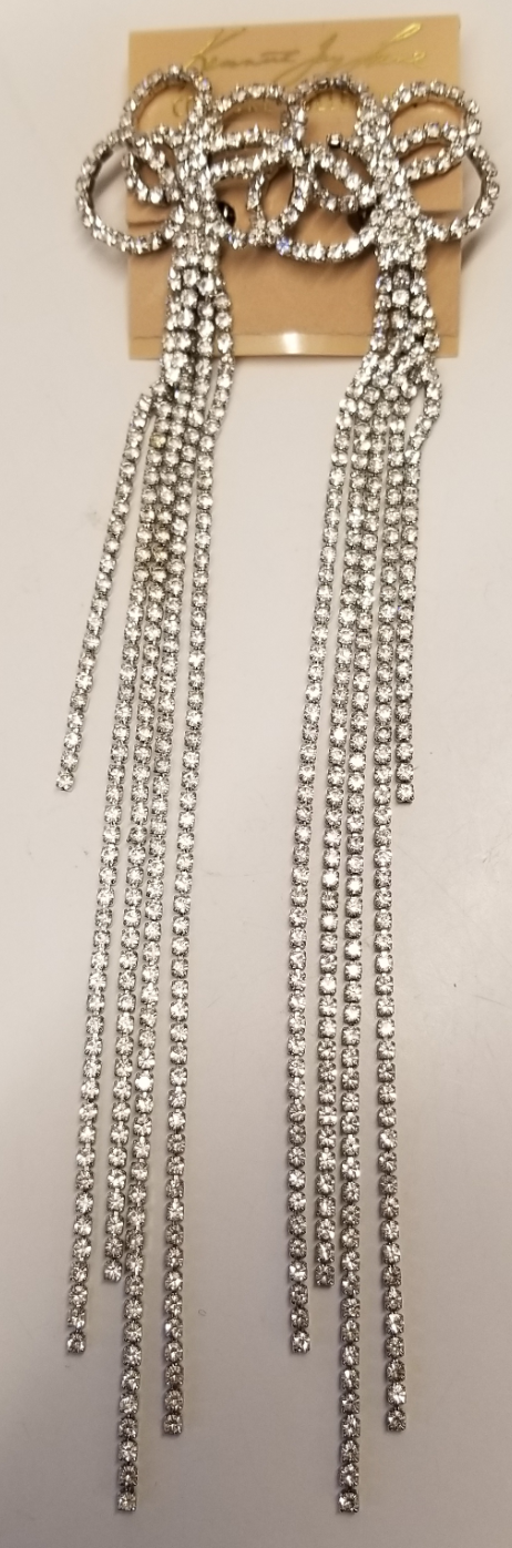 Rhodium And Crystal Long Clip Earrings