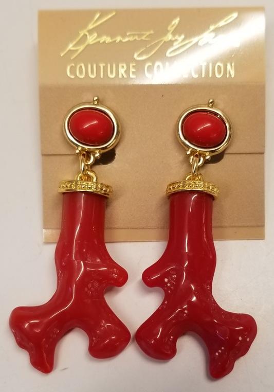 Dark Coral Branch & Top Pierced Drop Earring