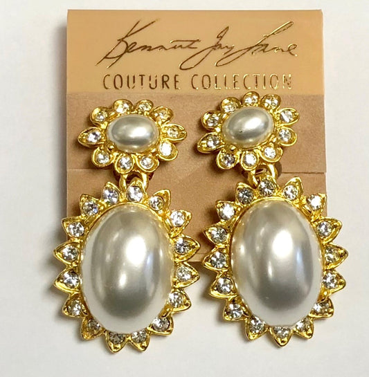 Gold Pearl Top And Bottom Drop Clip Earring
