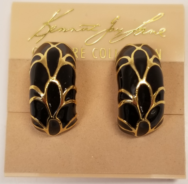 Gold Black Enamel Clip Earring