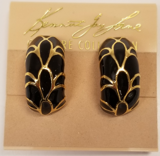 Gold Black Enamel Clip Earring