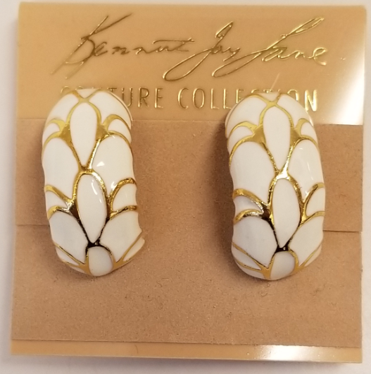 Gold White Enamel Earring