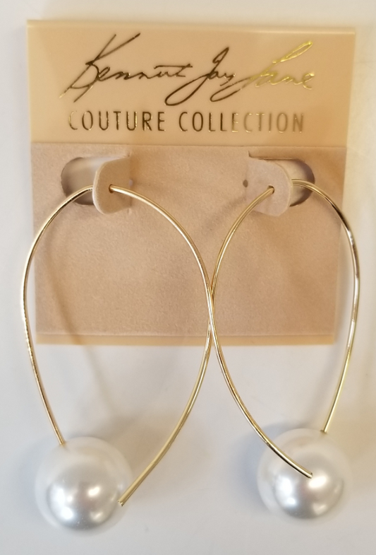 Gold Long Wire White Pearl Bottom Drop Earring