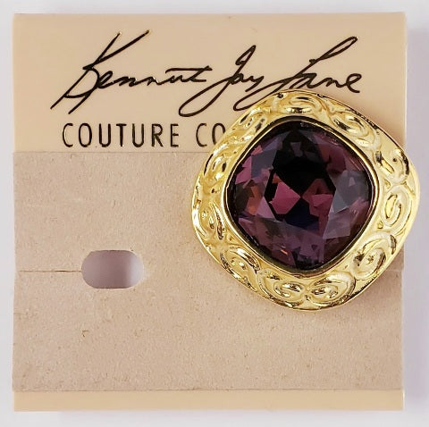 Gold with Faceted Amethyst Center Clip Earring