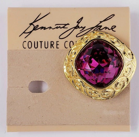 Gold with Faceted Fuchsia Center Clip Earring