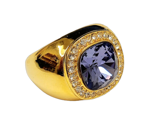 Polished Gold with Crystal & Tanzanite Center Ring