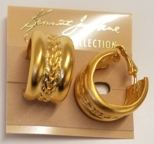 Satin Gold Braid Design Hoop Clip Earrings