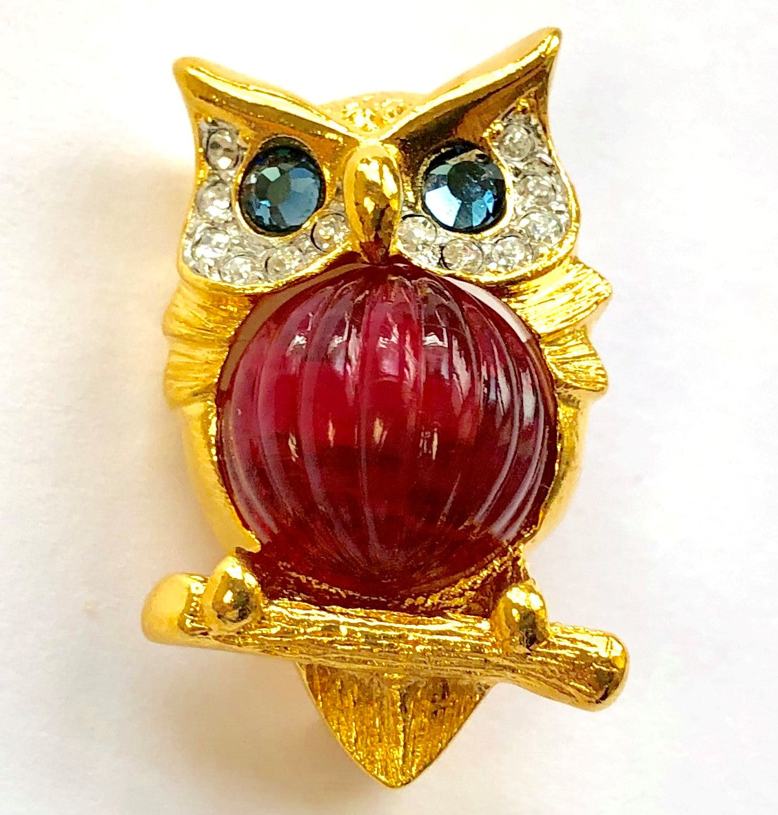 Gold Crystals And Ruby Body Owl Pin