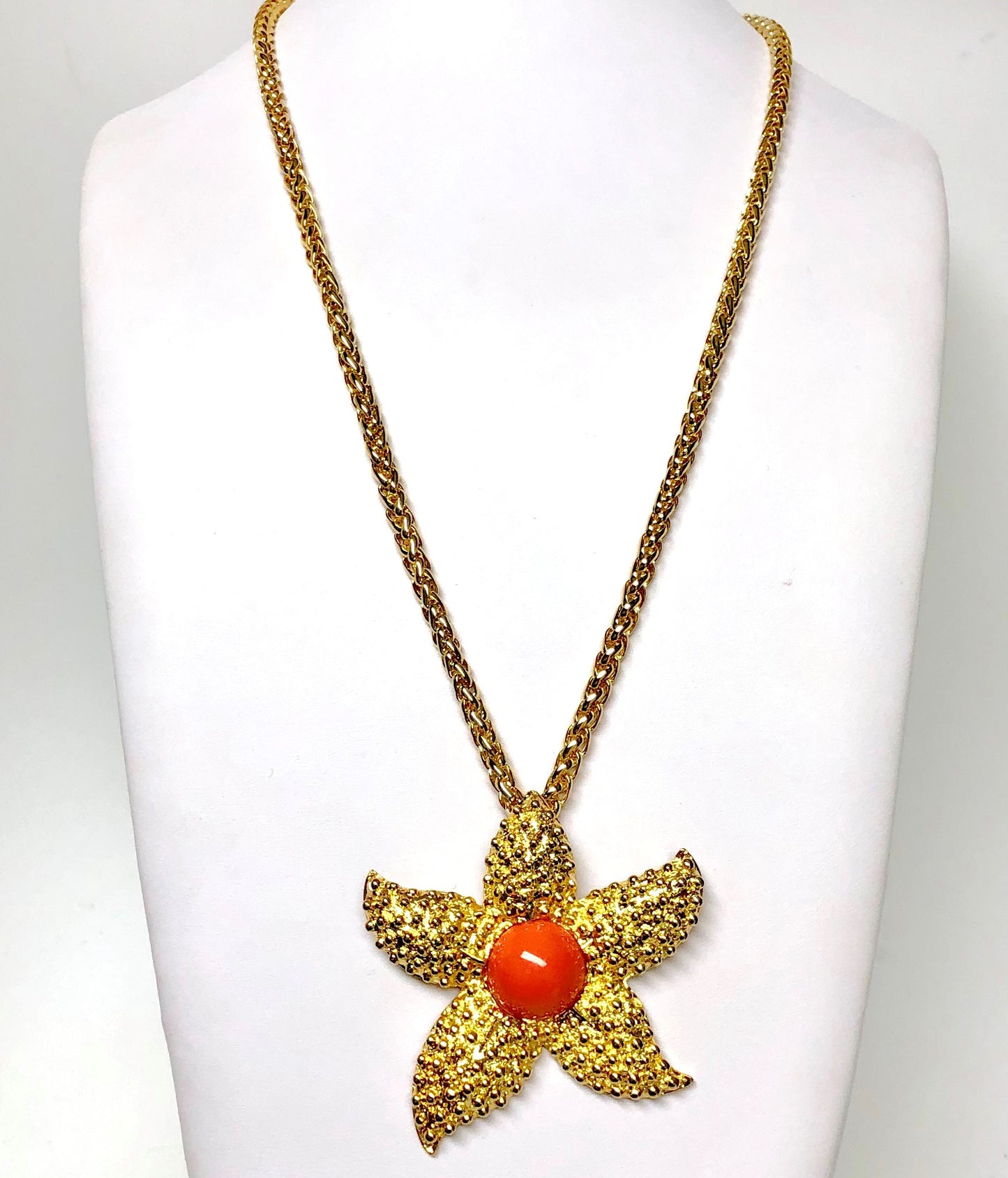 24" Gold Coral Center Large Starfish Pendant