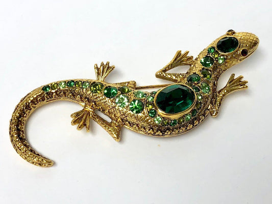 Antique Gold Multi Green Lizard Pin