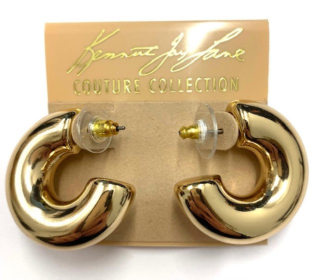 Gold "C" Tube Hoop Pierced Earring