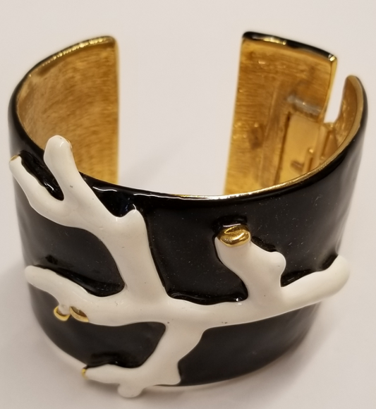 Black Enamel White Branch Cuff