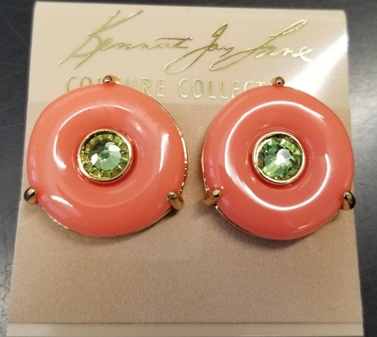 Coral and Peridot button clip earring