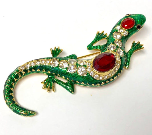 Green Newt with Ruby Stones Pin