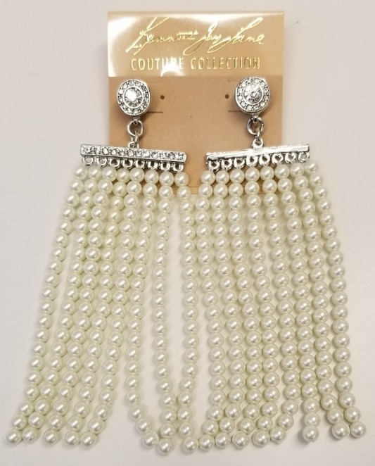 Rhodium Crystals 8 Strand Pearl Pierced Earring