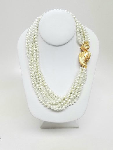 6 Row Pearl Necklace With Shell Clasp