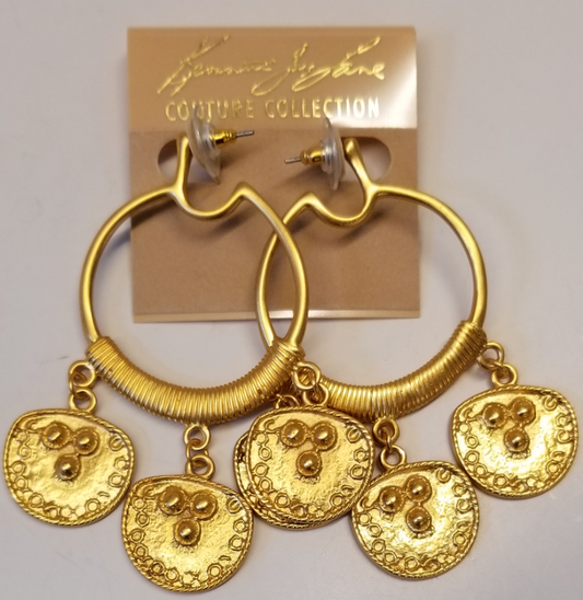 Satin Gold Hoop With Coin Drops Pierced Earring